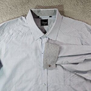 7 Diamonds‎ Shirt Men XXL Flip Cuff Button Up Long Sleeve Light Blue Striped